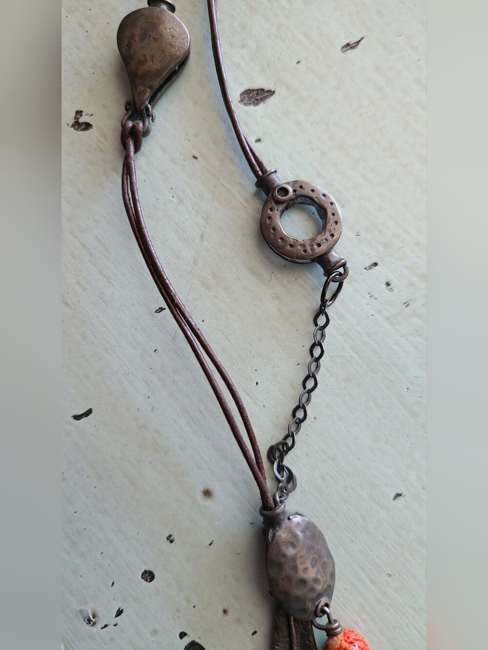 Silpada Boho Rustic Brown Necklace with Leather And Orange Accent - Picture 3 of 3